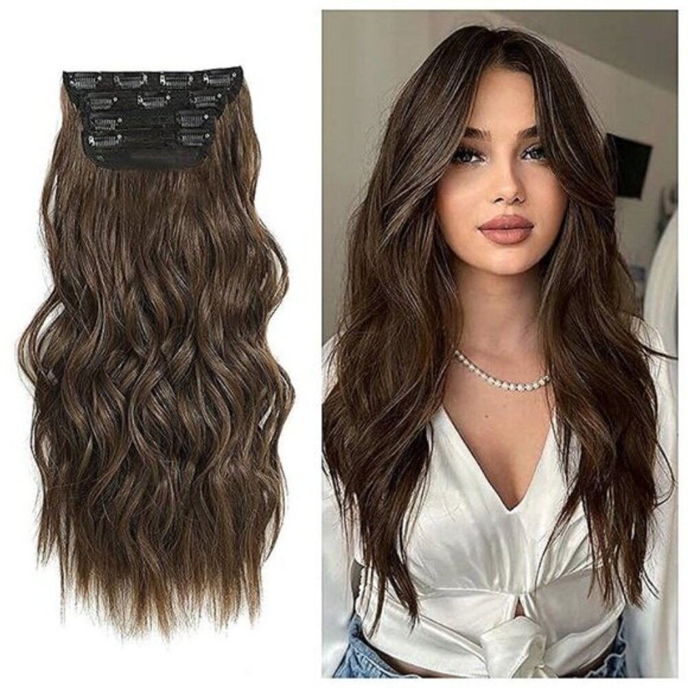 4Pcs Naturally Soft Hair Extensions, Medium Brown